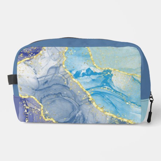 Marmormuster in Blau, Türkis und Gold Waschbeutel (Vorderseite)