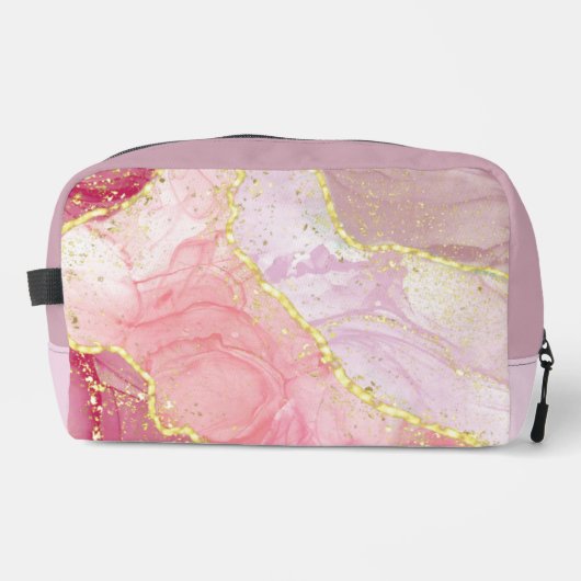Marmormuster in Rot, Lila und Gold Waschbeutel (Vorderseite)