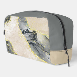Marmormuster in Schwarz, Tan und Gold Waschbeutel