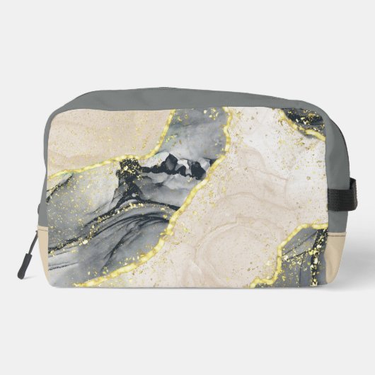 Marmormuster in Schwarz, Tan und Gold Waschbeutel (Rückseite)