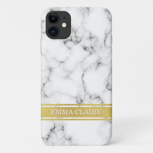Marmormuster mit Goldene Namensplatte Case-Mate iPhone Hülle (Rückseite)