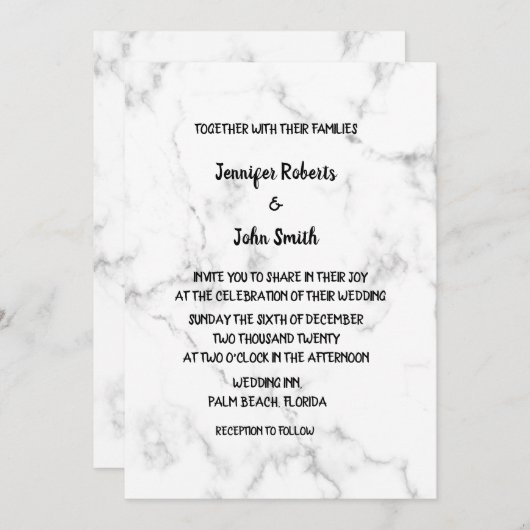 Marmormuster Schwarz-Weiß-Elegante Hochzeit Einladung (Vorne/Hinten)