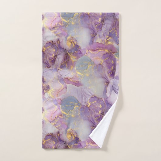 Marmormuster von Pastel Lilac, Blau und Gold Glitz Badhandtuch Set (Handtuch)