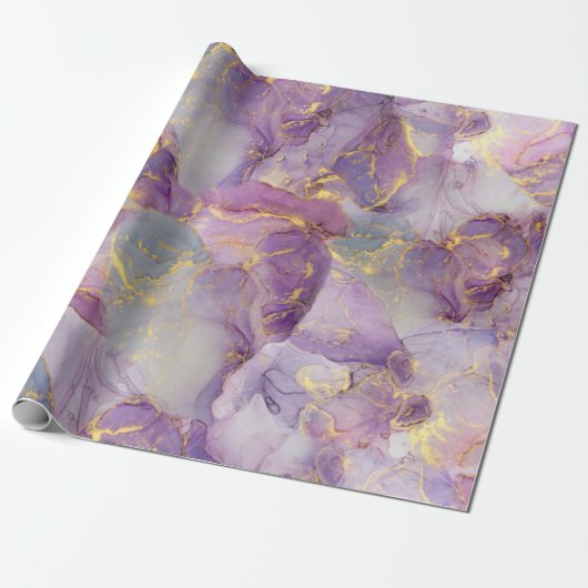 Marmormuster von Pastel Lilac, Blau und Gold Glitz Geschenkpapier (Ungerollt)