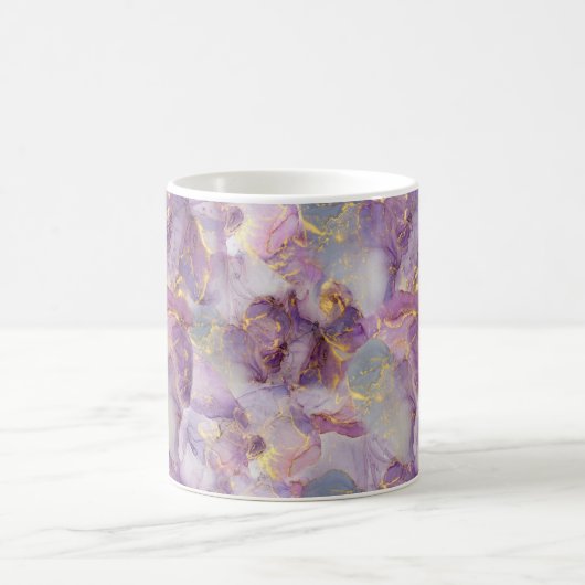 Marmormuster von Pastel Lilac, Blau und Gold Glitz Kaffeetasse (Mittel)