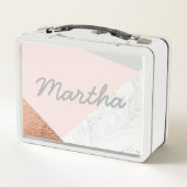 Marmorn Sie, Rosengold, Grau und erröten Sie rosa Metall Brotdose (Rückseite)