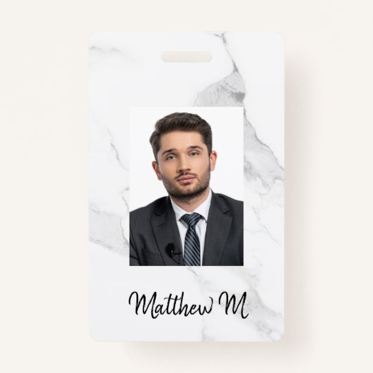 Marmorname Foto minimalistisch weiß grau Ausweis (Vorderseite)