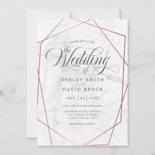 Marmorne Rose Gold Elegante Geometrische Hochzeit Einladung (Vorderseite)