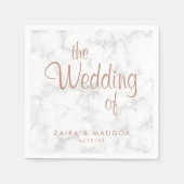Marmorne Rose Gold Script Moderne Hochzeit Serviette (Vorderseite)