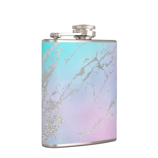 Marmorpastel Blauer Silberner Glitzer Flachmann (Rechts)