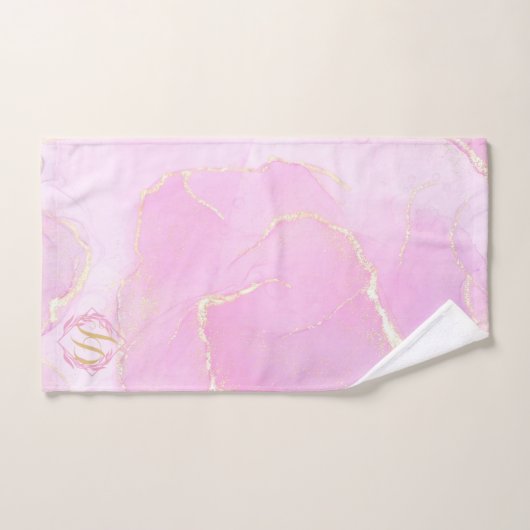Marmorpastel Pink Gold Mit Monogramm Badhandtuch Set (Handtuch)