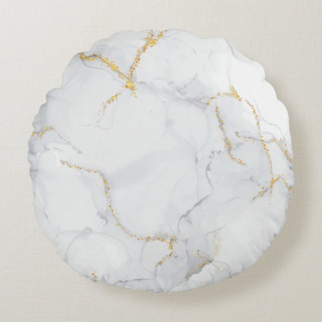 Marmorpastel Stone Texture Glitzer Wasserfarbe Rundes Kissen (Vorderseite)