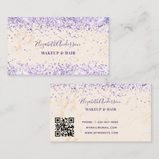 Marmorpfirsich lila Konfetti qr-Code Visitenkarte (Vorne/Hinten)