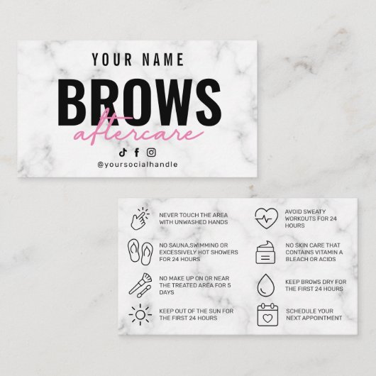 Marmorrosa Brows Aftercare-Karte Visitenkarte (Vorne/Hinten)