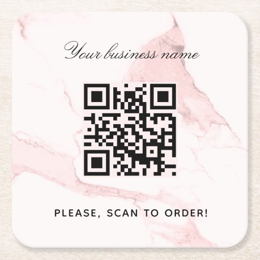 Marmorrosa Firmenname qr Code Rechteckiger Pappuntersetzer (Vorderseite)