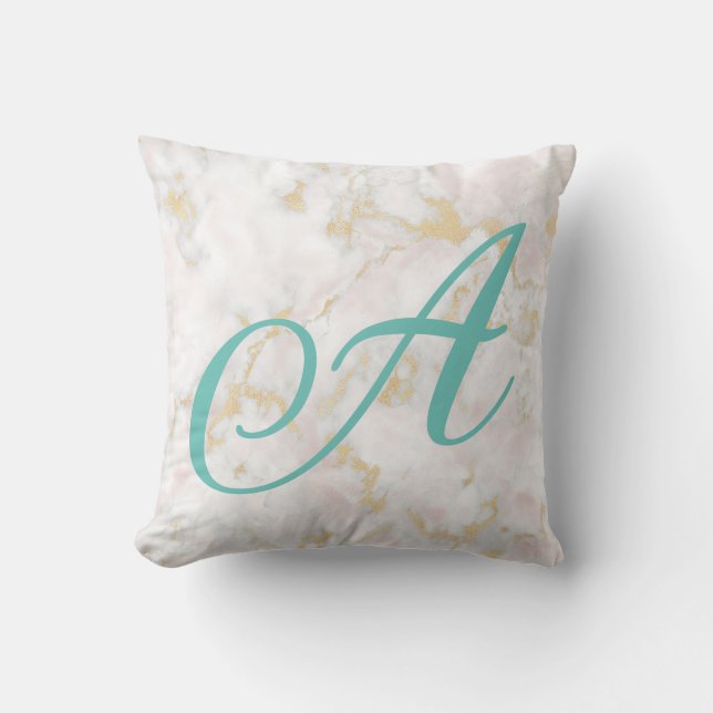 Marmorrosa goldfarbenes Muster Kissen Zubehör (Vorderseite)