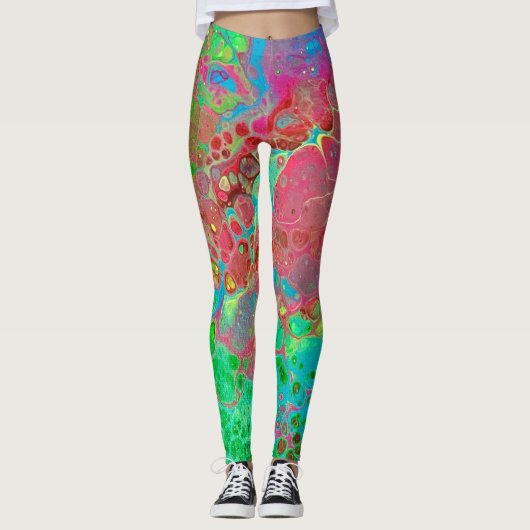 Marmorrosa Grüne Abstrakte künstlerische Leggings (Vorderseite)