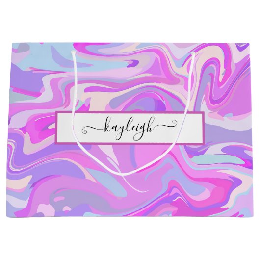 Marmorrosa Lila Türkis Große Geschenktüte (Vorderseite)