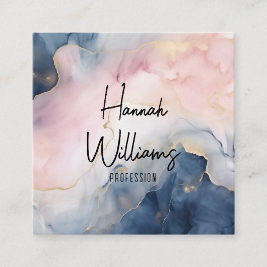 Marmorrosa Navy Blue Agate QR Code Liquid Square Quadratische Visitenkarte (Vorderseite)