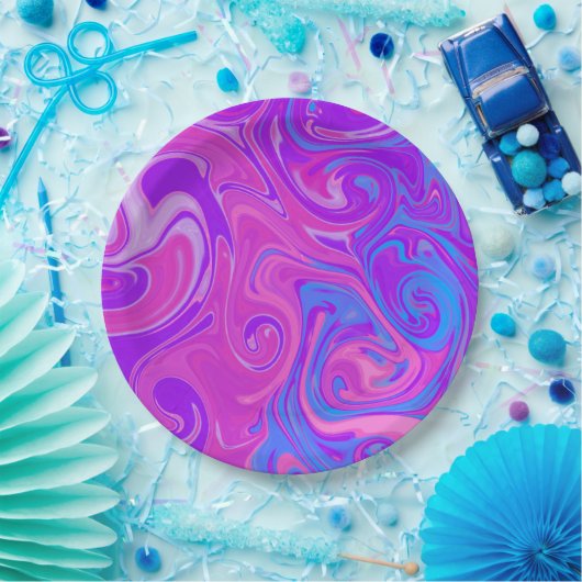 Marmorrosa Paint Swirl Rosa Lila Kunstgenuss Pappteller (Party)