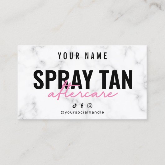 Marmorrosa Spray Tan Aftercare Card Visitenkarte (Vorderseite)