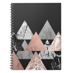MarmorRosen-Goldsilber und BlumenGeo Dreiecke Notizblock