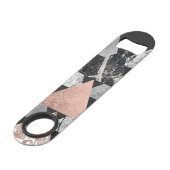 MarmorRosen-Goldsilber und BlumenGeo Dreiecke Speedflaschenöffner (Rückseite Schrägansicht)