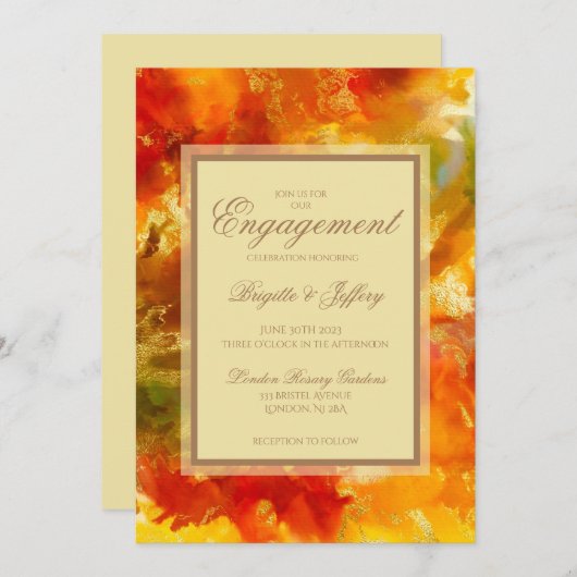 Marmorrot, orange, gold, gelb save the date (Vorne/Hinten)