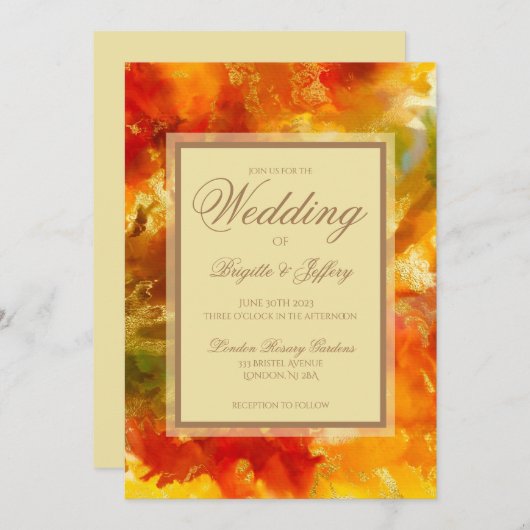 Marmorrot, orange, Gold, Hochzeit Save The Date (Vorne/Hinten)