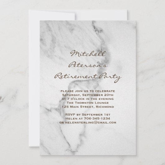 Marmorruhestand Party Einladung in Taupe (Vorderseite)