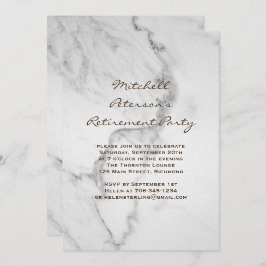 Marmorruhestand Party Einladung in Taupe (Vorne/Hinten)