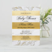 Marmorsäulendusche lädt zum Stripe-White-Gold-Part Einladung (Stehend Vorderseite)