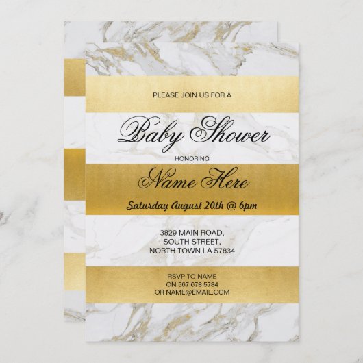 Marmorsäulendusche lädt zum Stripe-White-Gold-Part Einladung (Vorne/Hinten)