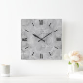 Marmorschelle Swirbeldruck in Weich-Grau Gerahmt Quadratische Wanduhr (Zuhause)