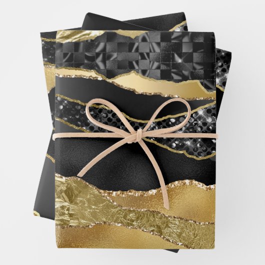 Marmorschwarz-goldfarbener Glitzer elegante metall Geschenkpapier Set (Beispiel)