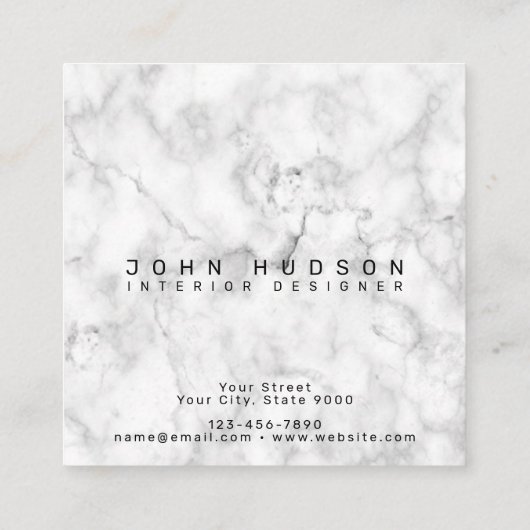 Marmorschwarz und Gold Modernes Monogramm Quadratische Visitenkarte (Rückseite)