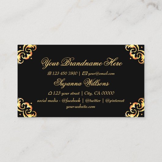 Marmorschwarz und goldenes Dekor mit Monogram Luxu Visitenkarte (Rückseite)
