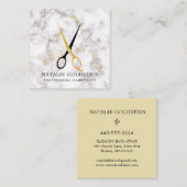 Marmorschwarz und Goldschere Haarstylist Quadratische Visitenkarte (Vorne/Hinten)