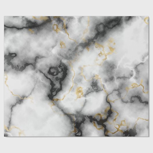 Marmorschwarzer Goldstein sieht elegant aus Party Geschenkpapier (Flach)