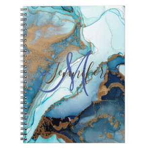 Marmorstein aquamarin türkisblau agate Monogram Notizblock