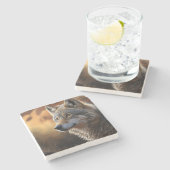 Marmorstein-Unterlage-Wolf Steinuntersetzer (Seitenansicht)