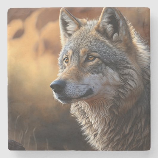 Marmorstein-Unterlage-Wolf Steinuntersetzer (Vorderseite)