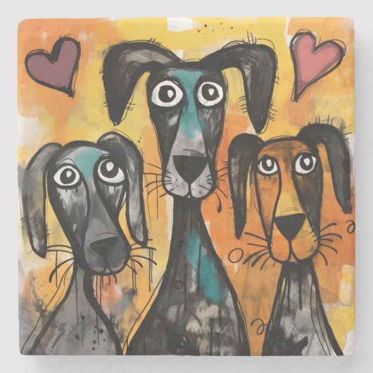 Marmorstein-Unterleger Valentinstag Hund rotes Her Steinuntersetzer (Vorderseite)