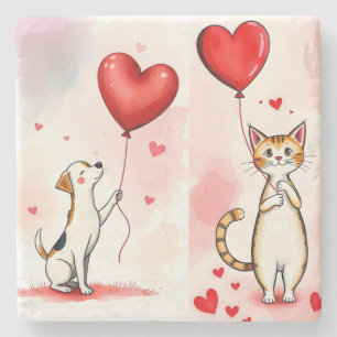 Marmorstein-Unterleger Valentinstag Katze Hund Her Steinuntersetzer