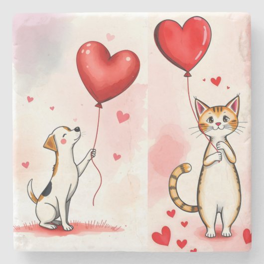 Marmorstein-Unterleger Valentinstag Katze Hund Her Steinuntersetzer (Vorderseite)