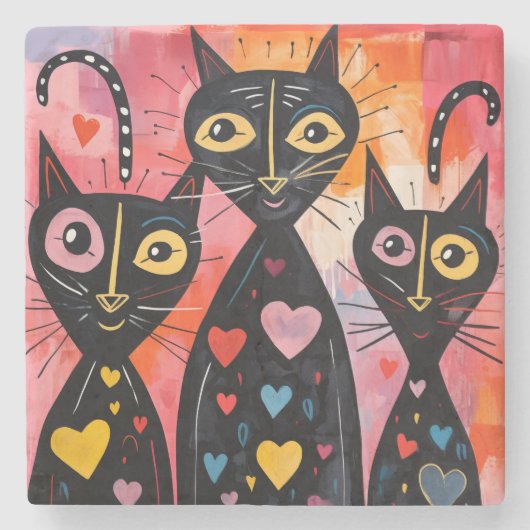 Marmorstein-Unterleger Valentinstag Katze rotes He Steinuntersetzer (Vorderseite)