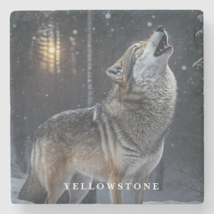 Marmorstein-Unterleger-Yellowstone Wolf Steinuntersetzer