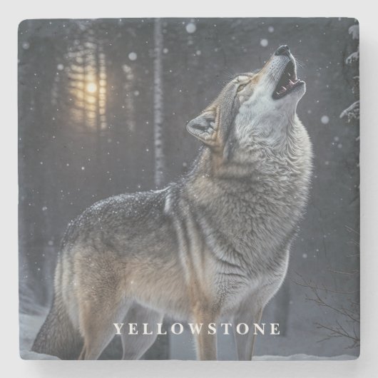 Marmorstein-Unterleger-Yellowstone Wolf Steinuntersetzer (Vorderseite)