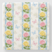 Marmorstein Untersetzer Blau Rosa & gelbe Rosen St (Vorderseite)