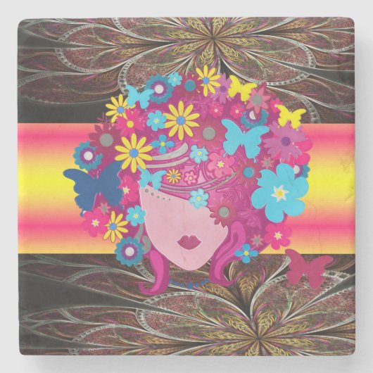 Marmorstein Untersetzer Floral (Vorderseite)